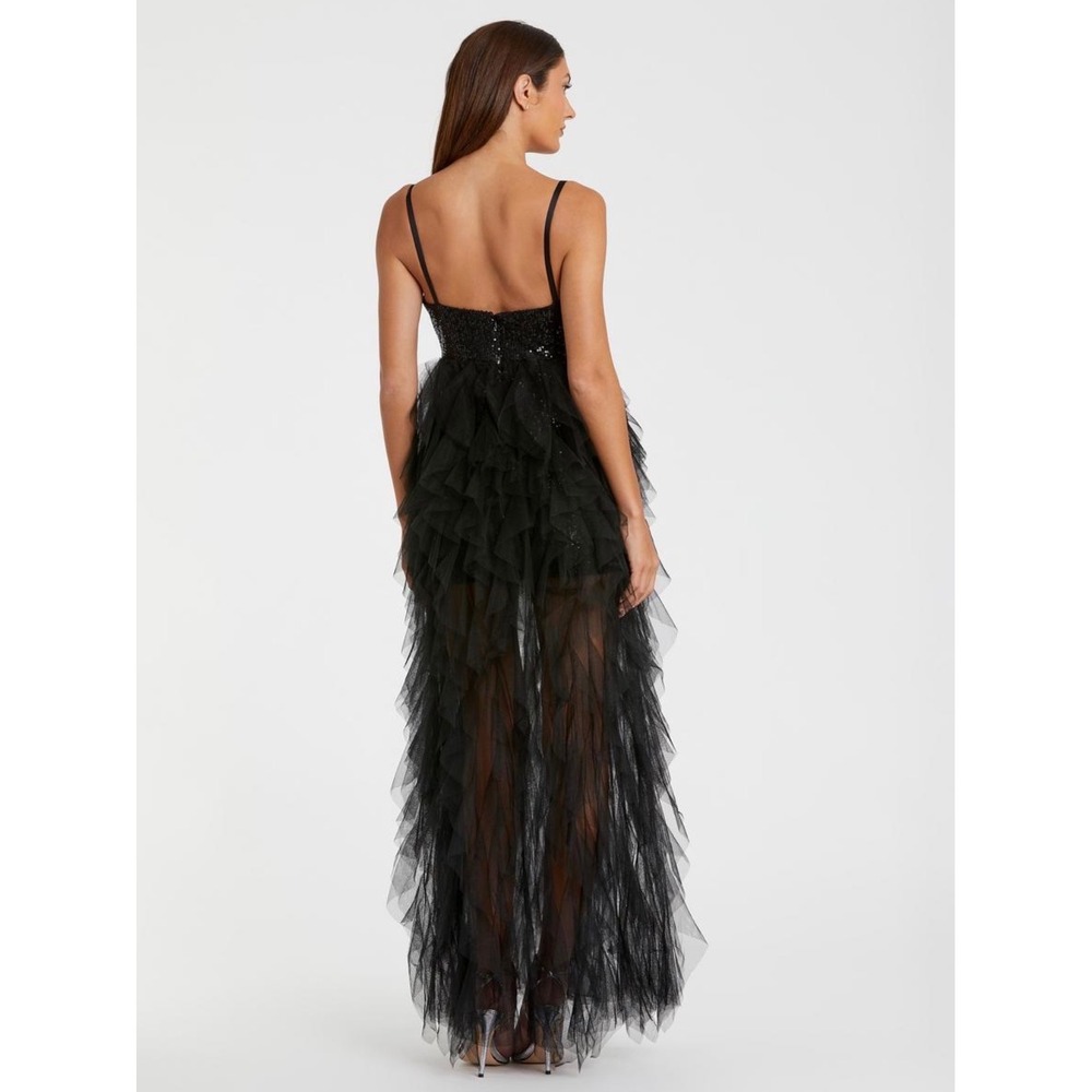 Ieena for Mac Duggal Black Sequin Tulle High Low Gown Dress Womens 2 - Picture 2 of 11
